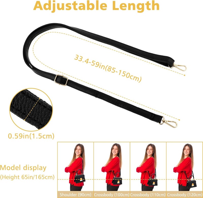 Telooco Purse Strap Replacement 33.4-59 Inch Adjustable Leather Belt for Purse Crossbody Bag Handbags,Black - Image 2